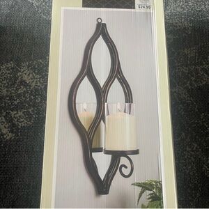 Kirklands Black Metal Wall Sconce with Cream Candle